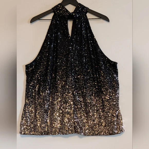 The Limited 2X Sequin Halter Top Black Gold Ombre Party Holiday Club Plus Classy - Picture 5 of 6